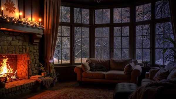 A calm, cozy interior with warm light and a relaxing atmosphere